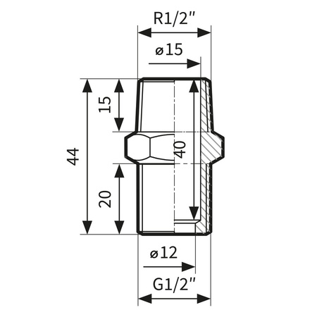 Nypel AFRISO, mosiądz, 1/2'' (GW x śrubunek)