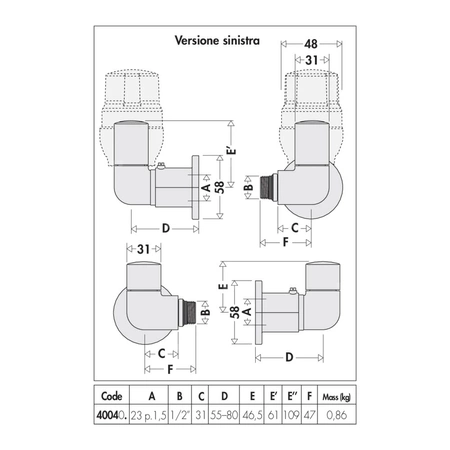 HIGH-STYLE para zaworów dekoracyjnych 3-osiowych. Wykonanie lewe. Wykończenie: chrom 1/2" 23 p. 1.5