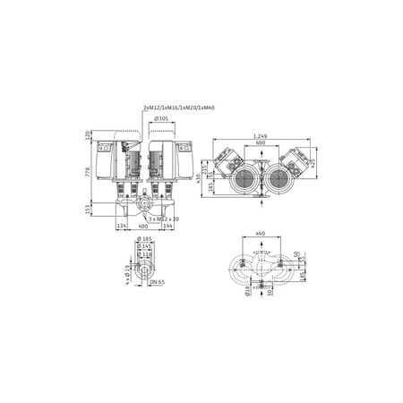 Pompa obiegowa WILO CronoTwin-DL-E 65/170-11/2-R1-S1 typu in-line z silnikiem znormalizowanym 50/60 Hz, moc silnika 11kW 19.2 A 2900 obr/min, wlot Kołnierz DN 65