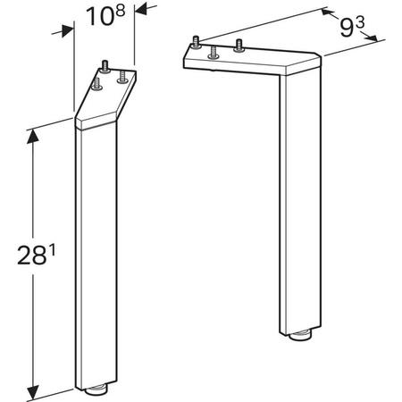 Zestaw nóg Geberit, wąskie (2 szt.): H=28.1cm, Chrom błyszczący