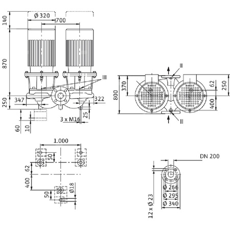 Pompa obiegowa WILO CronoTwin-DL 200/240-15/4-S1 typu in-line z silnikiem znormalizowanym 50 Hz, moc silnika 15kW 29.8 A 1450 obr/min, wlot Kołnierz DN 200
