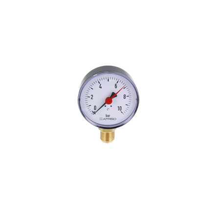 Manometr z rurką Bourdona AFRISO RF grzewczy 0/10 bar G1/2B radialne fi 80 mm, kl. 2.5%