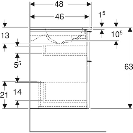 Zestaw umywalki meblowej Geberit iCon, slim rim, z szafką pod umywalkę, z dwoma szufladami i odpływowo-przelewowym do umywalki: B=120cm, Umywalka: biały, Korpus i front: lava / lakierowany matowy, Uchwyt: lava / malowany proszkowo, matowy