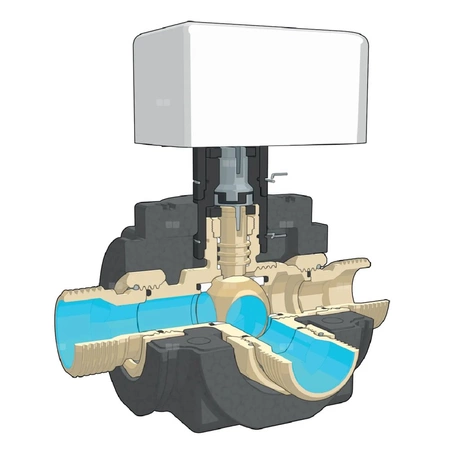 Trójdrożny zawór kulowy z siłownikiem 1", czas zadziałania 40s