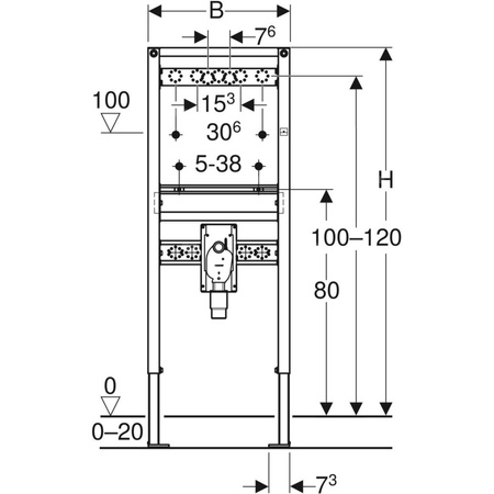 Stelaż podtynkowy do umywalki GEBERIT Duofix, 1300 x 500 x 74 mm, bateria: ścienna natynkowa, regulacja wysokośći, wbudowany syfon