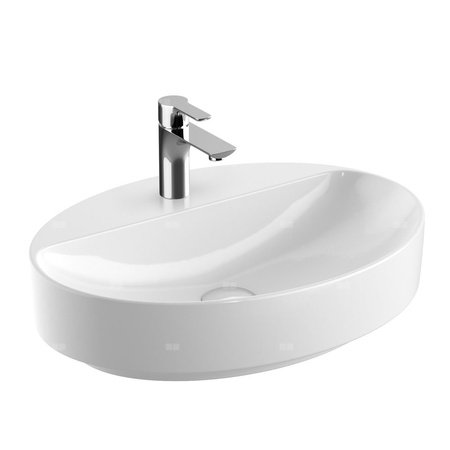 Umywalka GEBERIT Variform owalna, biała, 600mm, otwór na baterię na środku, stawiana na blat, bez odpływu przelewowego, półka od ściany