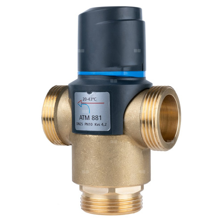 Zawór regulacyjny termostatyczny do wody ciepłej AFRISO ATM 881 mosiądz GZ 1 1/4'', DN 25, zakres temp. 20-43'C, Kvs 4.2 m3/h, maksymalna temperatura 90'C, maksymane ciśnienie 10 bar