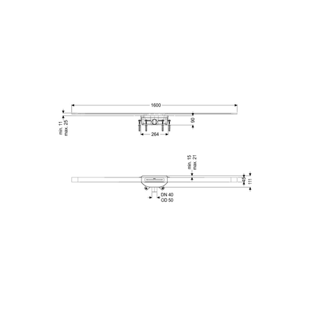 Linearis Infinity 90 Syfon z zamknięciem wodnym 50 mm, Szczotkowana powierzchnia ze stali nierdzewnej, 1600 mm