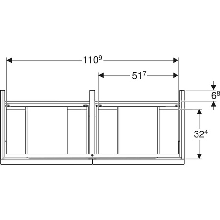 Szafka pod umywalkę podwójną Geberit iCon, z dwoma szufladami: Szerokość umywalki=120cm, H=24.7cm, Korpus i front: biały / lakierowany na wysoki połysk, Uchwyt: biały / powlekany proszkowo, matowy