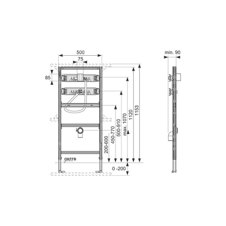 Stelaż podtynkowy do pisuaru TECE profil U1, 1120 x 500 x 90 mm, regulacja wysokości