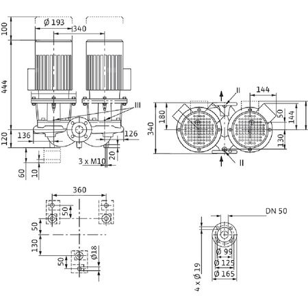 Pompa obiegowa WILO CronoTwin-DL 50/170-1,1/4-IE3 typu in-line z silnikiem znormalizowanym 50 Hz, moc silnika 1.1kW 2.3 A 1450 obr/min, wlot Kołnierz DN 50