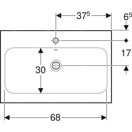 Umywalka GEBERIT iCon Light prostokątna, biała, 750mm, otwór na baterię na środku, z odpływem przelewowym, półka od ściany