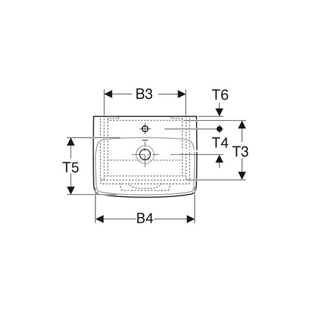Umywalka GEBERIT Selnova Square prostokątna, biała, 500mm, bez otworu na baterię, z odpływem przelewowym, półka od ściany