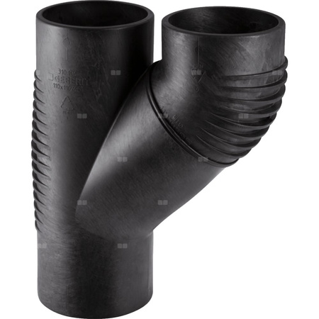 Trójnik GEBERIT Silent-db20 PE 110 mm x 90 mm x 110 mm (króciec z tworzywa sztucznego do spawania/zgrzewania x króciec z tworzywa sztucznego do spawania/zgrzewania x króciec z tworzywa sztucznego do spawania/zgrzewania), kolor czarny
