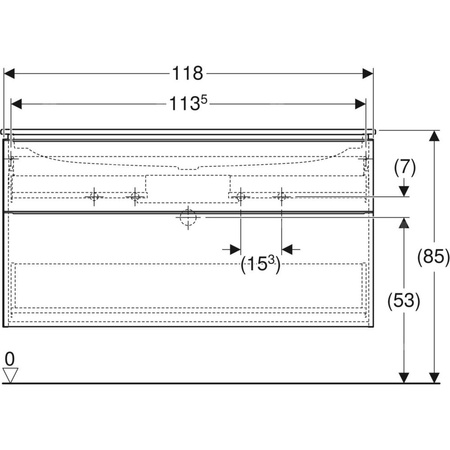 Zestaw umywalki meblowej Geberit iCon, slim rim, z szafką pod umywalkę, z dwoma szufladami i odpływowo-przelewowym do umywalki: B=120cm, Umywalka: biały, Korpus i front: lava / lakierowany matowy, Uchwyt: lava / malowany proszkowo, matowy