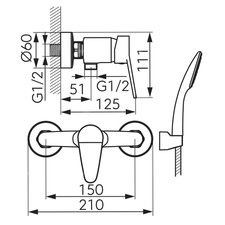 Bateria natryskowa ścienna FERRO ISSO, kolor chrom, z zestawem natryskowym