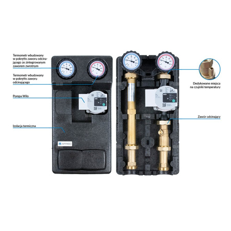 Grupa pompowa AFRISO PrimoTherm 180-1 DN 25 WP GZ x GW 1 1/2'' x 1'', z izolacją, z pompą obiegową Wilo Para SC 25/6