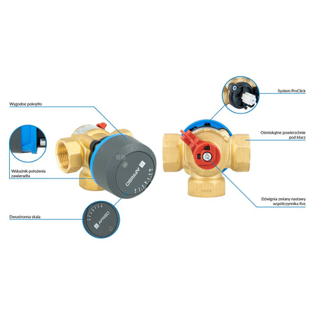 Zawór obrotowy trójdrogowy AFRISO ARV 382 Vario ProClick, mieszający, DN 20