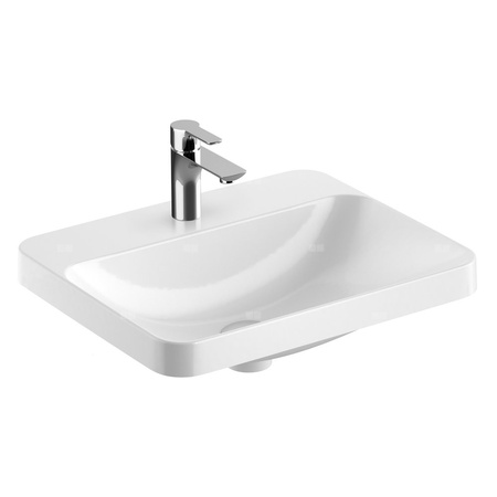 Umywalka GEBERIT Variform prostokątna, biała / KeraTect, 550mm, otwór na baterię na środku, wpuszczana w blat, bez odpływu przelewowego, półka od ściany