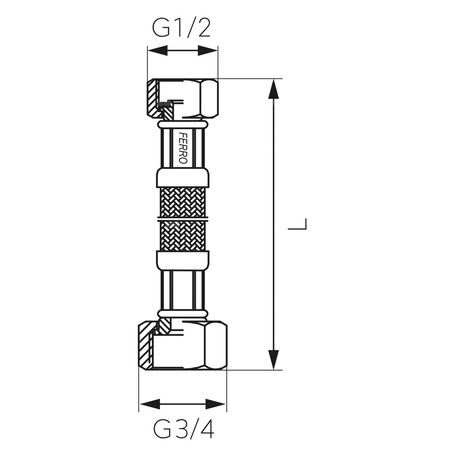Wąż przyłączeniowy elastyczny FERRO z oplotem (stal), GW x GW, 1/2'' x 3/4'', długość 35 mm