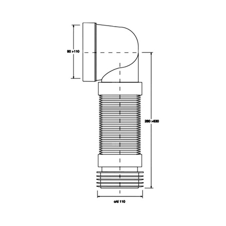 Przyłącze kanalizacyjne harmonijkowe L-265>540mm,wejście 90-110mm,wyjście 110mm, kąt 90