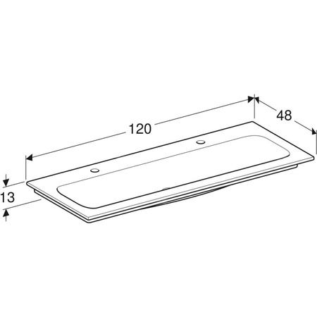 Umywalka GEBERIT iCon 2-stanowiskowa prostokątna, biała, 1200mm, otwór na baterię na środku (x2), nakładany od góry, bez odpływu przelewowego, półka od ściany
