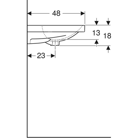 Umywalka GEBERIT Acanto 2-stanowiskowa prostokątna, biała, 1200mm, bez otworu na baterię, bez odpływu przelewowego, półka od ściany