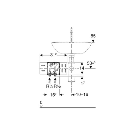 Wężyk Geberit kompletny, do skrzynki funkcyjnej, do baterii umywalkowych Piave i Brenta, montaż stojący