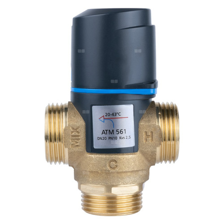 Zawór regulacyjny termostatyczny do wody ciepłej AFRISO ATM 561 mosiądz GZ 1'', DN 20, zakres temp. 20-43'C, Kvs 2.5 m3/h, maksymalna temperatura 90'C, maksymane ciśnienie 10 bar