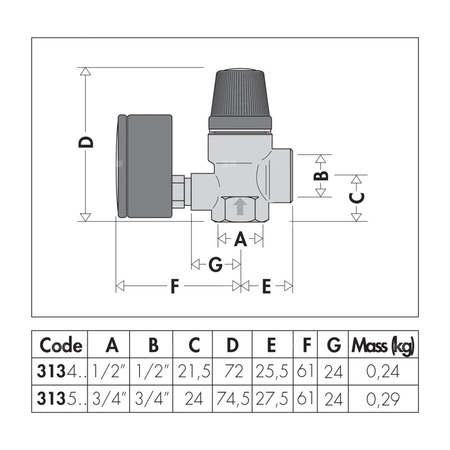 Zawór przelewowy CALEFFI 313 mosiądz 8 bar GW 1/2''