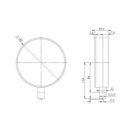 Ciśnieniomierz różnicowy AFRISO KP D401 0/160 mbar mosiądz G1/2B radialne fi 160, kl. 1.6%