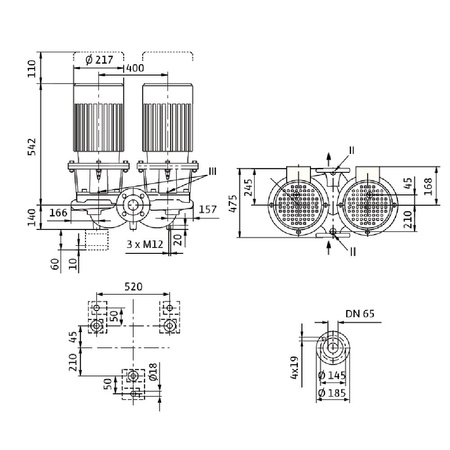 Pompa obiegowa WILO CronoTwin-DL 65/220-3/4-IE3 typu in-line z silnikiem znormalizowanym 50 Hz, moc silnika 3kW 6.5 A 1450 obr/min, wlot Kołnierz DN 65