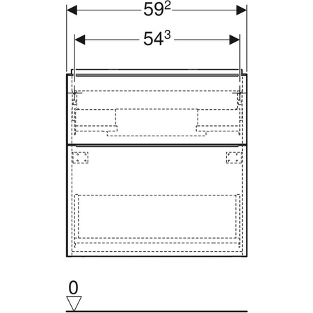 Szafka pod umywalkę Geberit iCon, z dwoma szufladami, krótka: Szerokość umywalki=60cm, Korpus i front: orzech hickory / melaminowa struktura drewna, Uchwyt: lava / malowany proszkowo, matowy