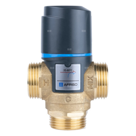 Zawór regulacyjny termostatyczny do wody ciepłej AFRISO ATM 563 ze śrubunkami mosiądz GZ 1'', DN 20, zakres temp. 35-60'C, Kvs 2.5 m3/h, maksymalna temperatura 90'C, maksymane ciśnienie 10 bar