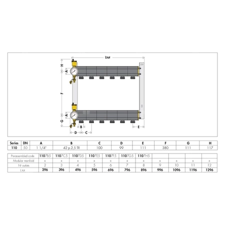 Kompletny rozdzielacz geotermalny O11/4" X 8 obwodów