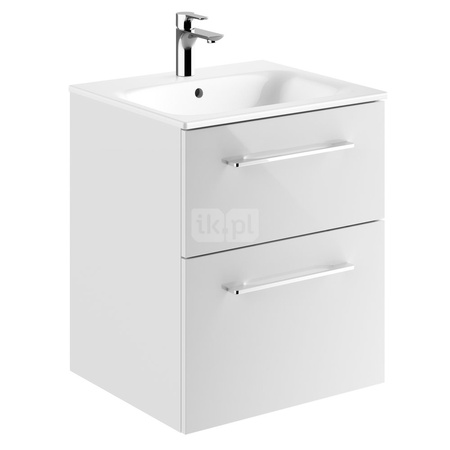 Geberit Selnova Square Zestaw szafki pod umywalkę, z dwiema szufladami, B55cm, H65.2cm, T50.2cm, biały, z umywalką meblową, cienki rant, z przelewem, z otworem na baterię