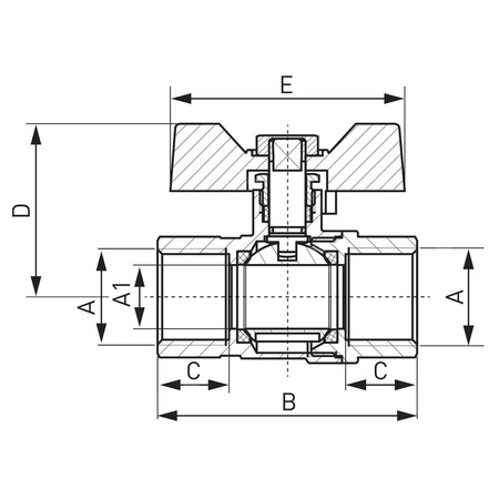 Zawór kulowy gazowy 1/2" GW-GW typ G18 z motylkiem