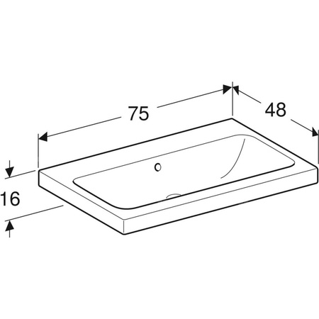 Umywalka GEBERIT iCon Light prostokątna, biała, 750mm, bez otworu na baterię, z odpływem przelewowym, półka od ściany