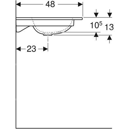 Umywalka GEBERIT iCon 2-stanowiskowa prostokątna, biała, 1200mm, bez otworu na baterię, nakładany od góry, bez odpływu przelewowego, półka od ściany