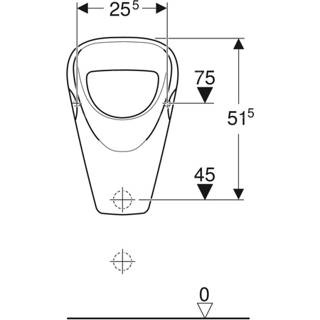 Pisuar Geberit Aller, dopływ u góry, odpływ do tyłu lub w dół: T=35cm, Odpływ=Do tyłu lub w dół, Dopływ=U góry, Biały