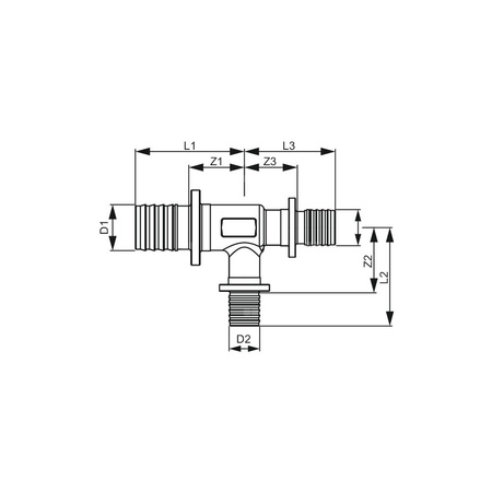 Trójnik TECE flex redukcja 90' mosiądz 16 mm x 20 mm x 16 mm (końcówka wtykowa x końcówka wtykowa x końcówka wtykowa)