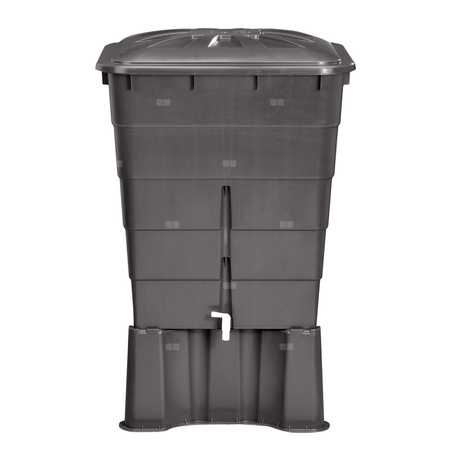 SQUARE zbiornik na deszczówkę 300 litrów, grafitowy, z pokrywą i kurkiem