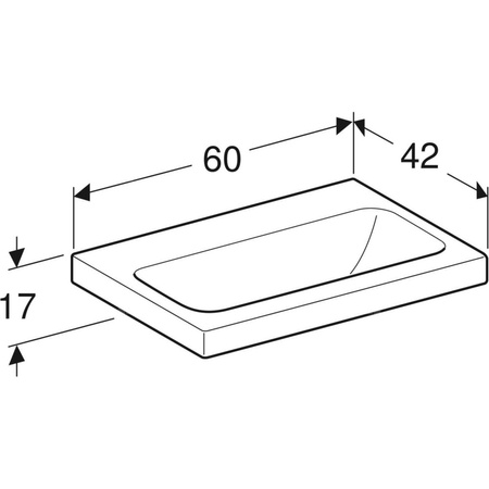 Umywalka GEBERIT iCon Light prostokątna, biała, 600mm, bez otworu na baterię, bez odpływu przelewowego, półka od ściany