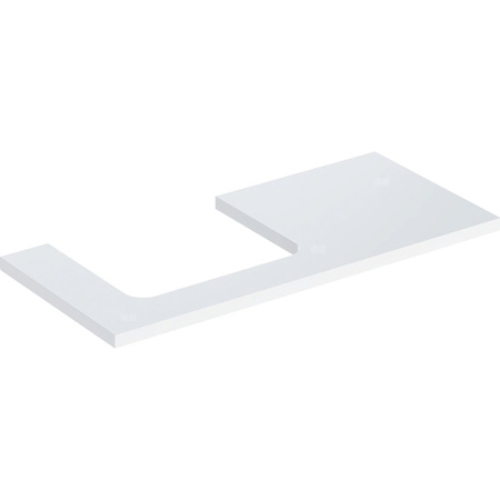 Blat pod umywalkę Geberit ONE z wycięciem, do prostokątnej umywalki nablatowej: B=104.2cm, Biały, Przekrój=Lewa strona, Lakierowany na wysoki połysk