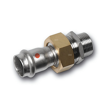 Śrubunek SANHA NiroTherm Press z uszczelką i nakrętką z mosiądzu trzyczęściowy, stal nierdzewna, 18 mm x 1/2'' (zw x GZ)