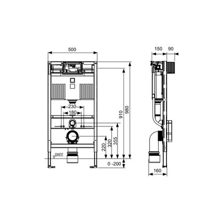 Stelaż podtynkowy do WC TECE profil, 980 x 500 x 160 mm, ze spłuczką