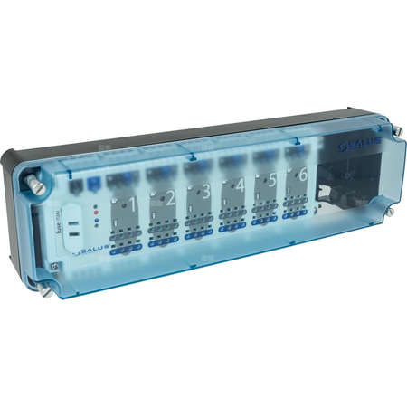 SALUS StartPack Premium - zestaw przewodowego sterowania ogrzewaniem podłogowym z zarządzaniem przez Internet: KL06-M, PL07, UG800, 4 xSQ610