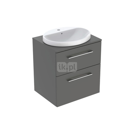 Umywalka GEBERIT Variform eliptyczna, biała, 550mm, otwór na baterię na środku, wpuszczana w blat, z odpływem przelewowym, półka od ściany