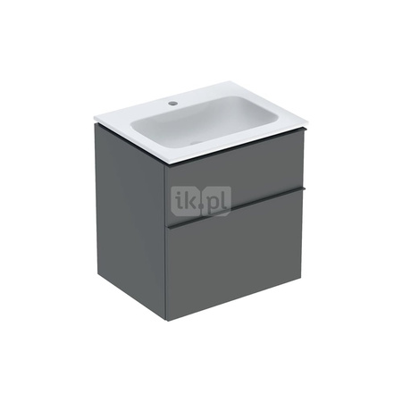 Umywalka GEBERIT iCon prostokątna, biała, 600mm, otwór na baterię na środku, nakładany od góry, bez odpływu przelewowego, półka od ściany