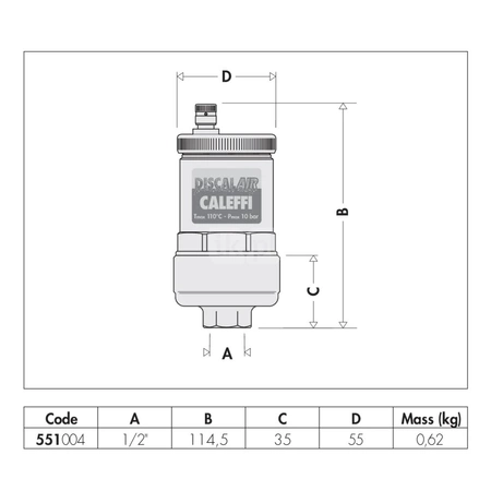 Separator CALEFFI DISCALAIR, 10 bar / 110'C, 1/2''